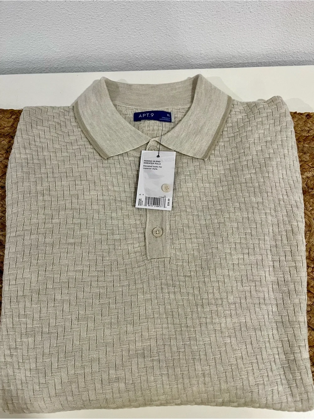 Apt. 9 Men's Cream Textured Long-Sleeve Polo Shirt - Picture 5 of 10